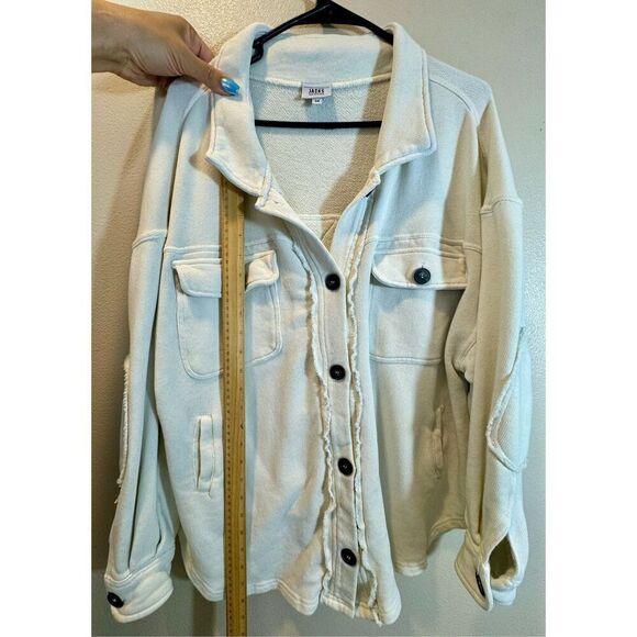 Jacks Surfboards Off White Women's Distressed Button Up Shacket Medium - Picture 6 of 9